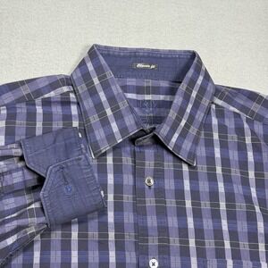 Bugatchi Uomo Shirt Mens Extra Large Classic Fit Purple Black Plaid